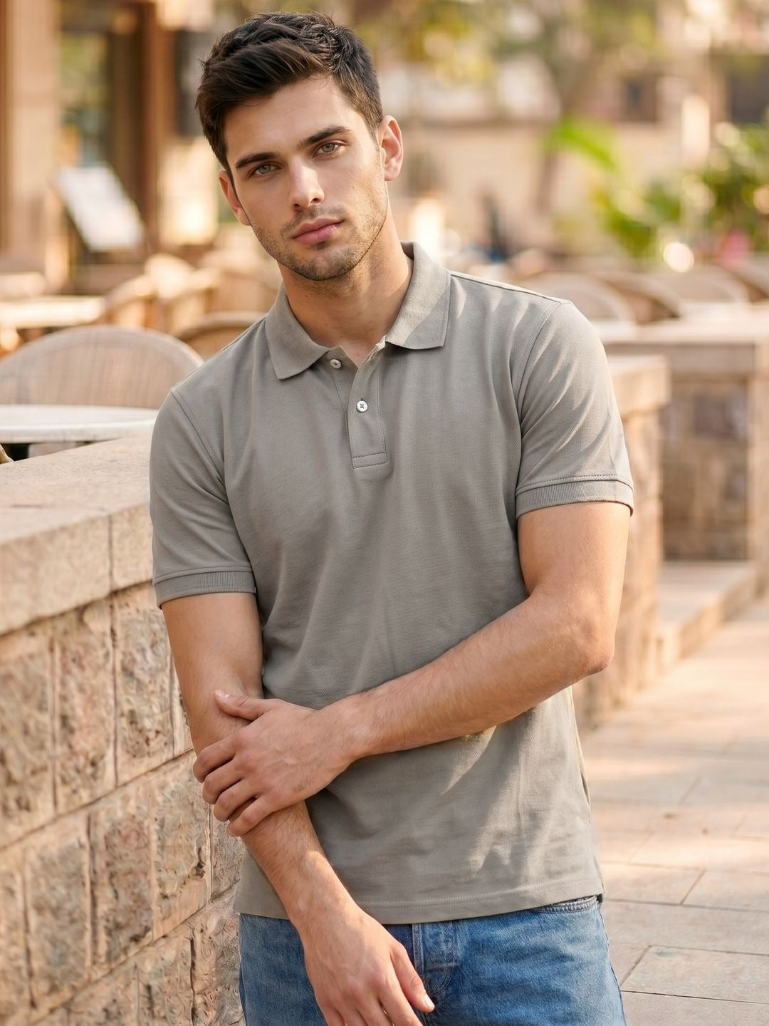 STONE GRAY POLO T-SHIRT (BASIC)