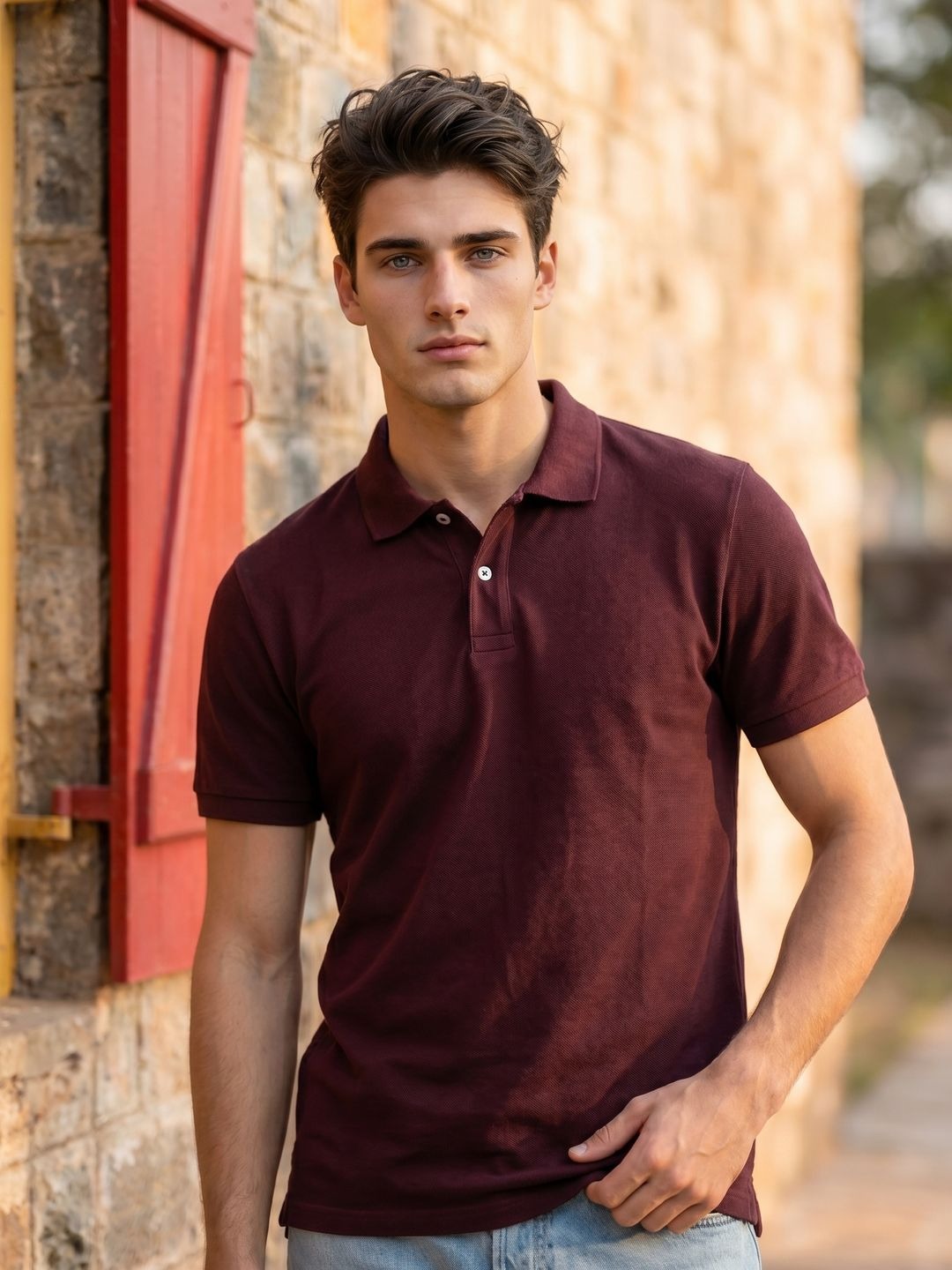 BURGUNDY POLO T-SHIRT (BASIC)