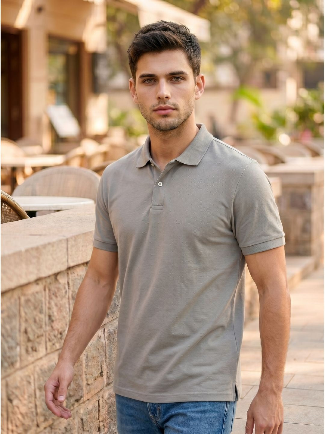 STONE GRAY POLO T-SHIRT (BASIC)