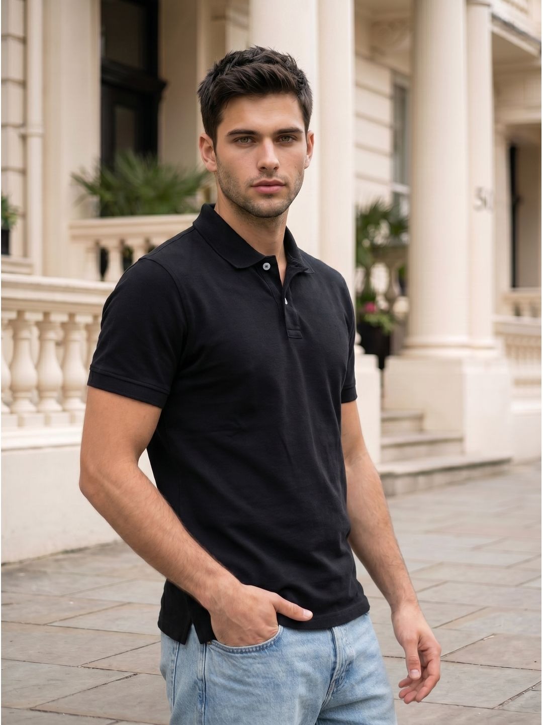 BLACK POLO T-SHIRT (BASIC)